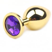 Anal Plug Golden Metallic with Purple Diamond Medium